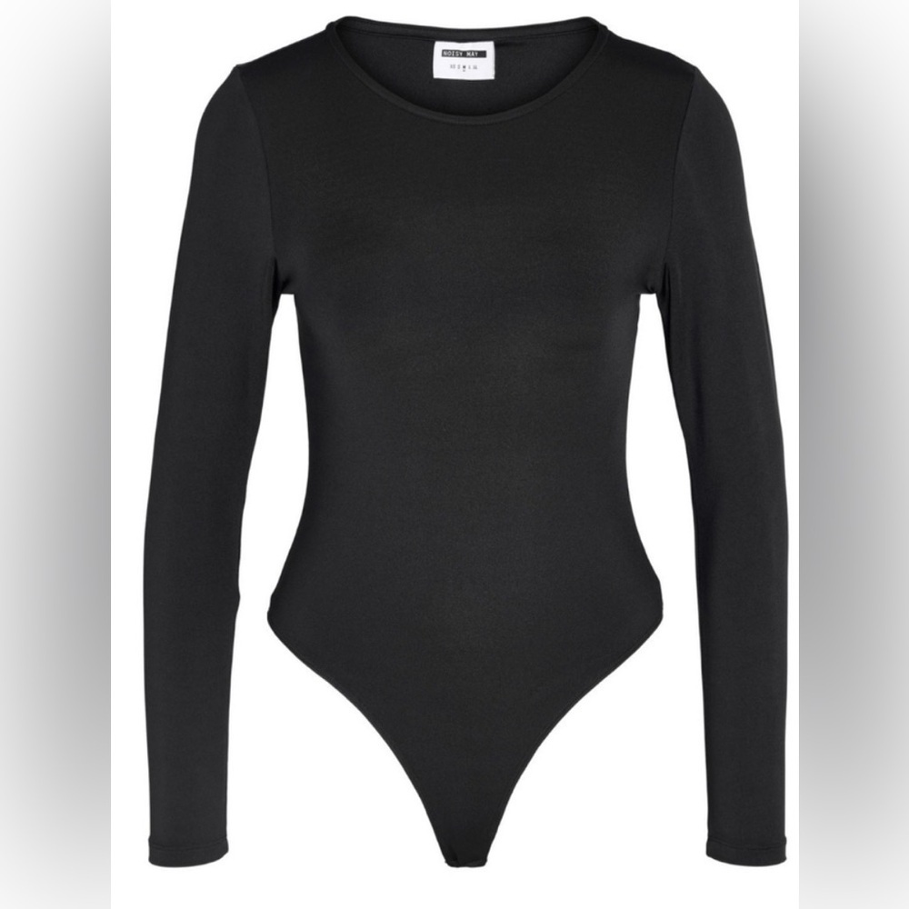 Noisy May Black Stretch Knit Bodysuit Long Sleeve Crew Neck Snap M